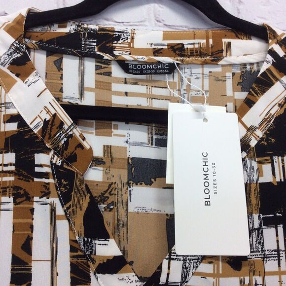 Bloomchic Tunic Womens Plus 22/24 Abstract V Neck Roll Tab Sleeve Faux Button Up - Picture 9 of 12